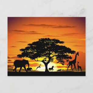 Wilde dieren op de Afrikaanse Savanna Sunset Briefkaart
