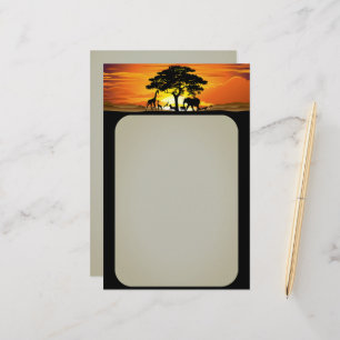 Wilde dieren op de Afrikaanse Savanna Sunset Briefpapier
