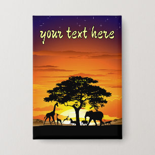 Wilde dieren op de Afrikaanse Savanna Sunset Button