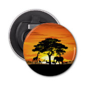 Wilde dieren op de Afrikaanse Savanna Sunset Button Flesopener (Voorkant)