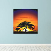 Wilde dieren op de Afrikaanse Savanna Sunset Canvas Afdruk (Insitu (Houten vloer))