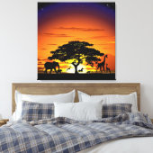 Wilde dieren op de Afrikaanse Savanna Sunset Canvas Afdruk (Insitu (Slaapkamer))