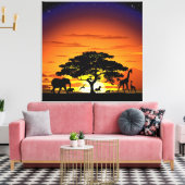 Wilde dieren op de Afrikaanse Savanna Sunset Canvas Afdruk (Insitu (Woonkamer))