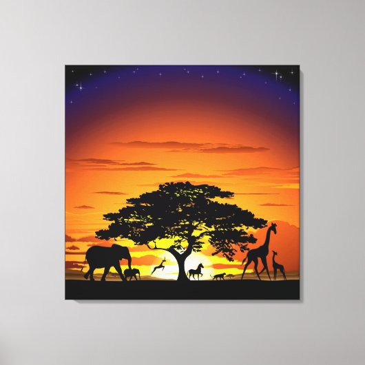 Wilde dieren op de Afrikaanse Savanna Sunset Canvas Afdruk (Voorkant)