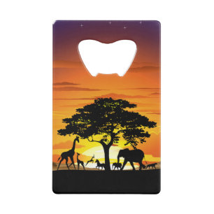 Wilde dieren op de Afrikaanse Savanna Sunset Creditkaart Flessenopener