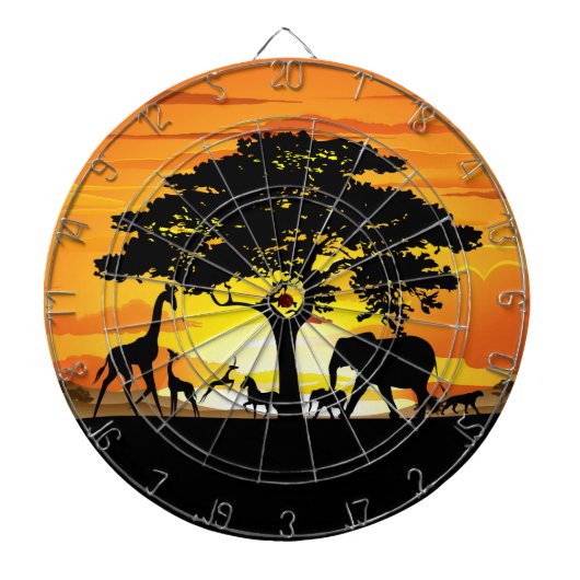 Wilde dieren op de Afrikaanse Savanna Sunset Dartbord (Voorkant)
