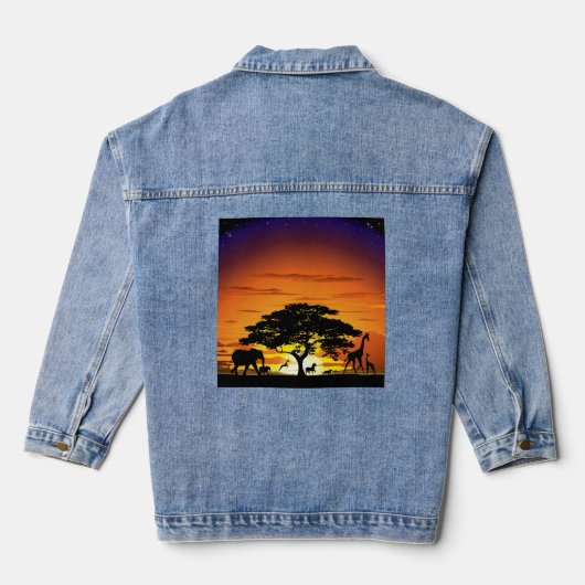 Wilde dieren op de Afrikaanse Savanna Sunset Denim Jacket (Achterkant)