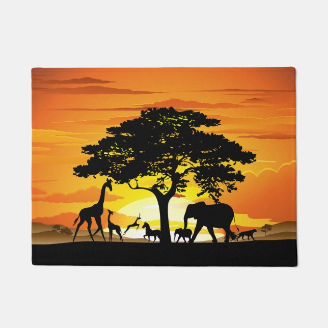 Wilde dieren op de Afrikaanse Savanna Sunset Deurmat (Voorkant)