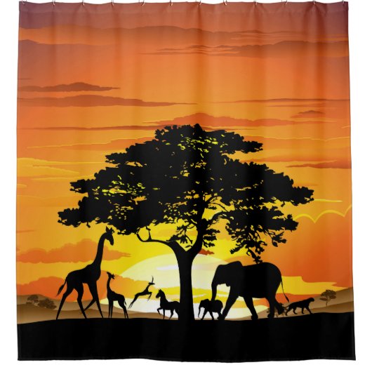 Wilde dieren op de Afrikaanse Savanna Sunset Douchegordijn (Voorkant)