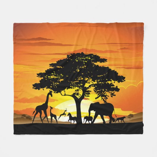 Wilde dieren op de Afrikaanse Savanna Sunset Fleece Deken (Voorkant (Horizontaal))