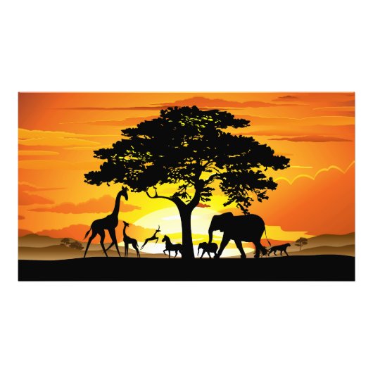 Wilde dieren op de Afrikaanse Savanna Sunset Foto Afdruk (Voorkant)