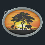 Wilde dieren op de Afrikaanse Savanna Sunset Gesp<br><div class="desc">Verbluffende,  heldere en vreedzame zonsondergang op het Wilde Afrikaanse Savanna-landschap met wilde diersoorten. Oorspronkelijk gemaakt met Hi Quality / Hi Resolugion Vector Graphic Art Technology Copyright BluedarkArt TheChameleonArt.</div>