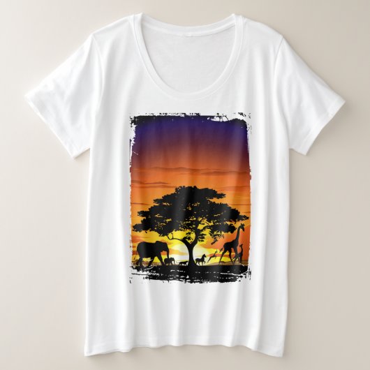 Wilde dieren op de Afrikaanse Savanna Sunset Grote Maat T-shirt (Design voorkant)