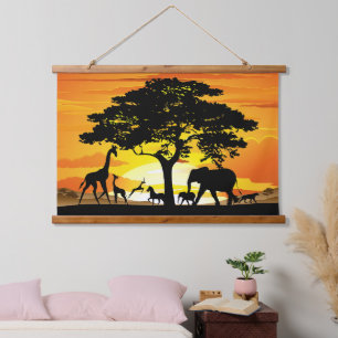 Wilde dieren op de Afrikaanse Savanna Sunset Hangend Wandkleed