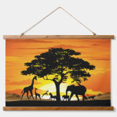 Wilde dieren op de Afrikaanse Savanna Sunset Hangend Wandkleed (Voorkant)