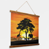 Wilde dieren op de Afrikaanse Savanna Sunset Hangend Wandkleed (Gebogen)