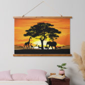 Wilde dieren op de Afrikaanse Savanna Sunset Hangend Wandkleed (Slaapkamer)