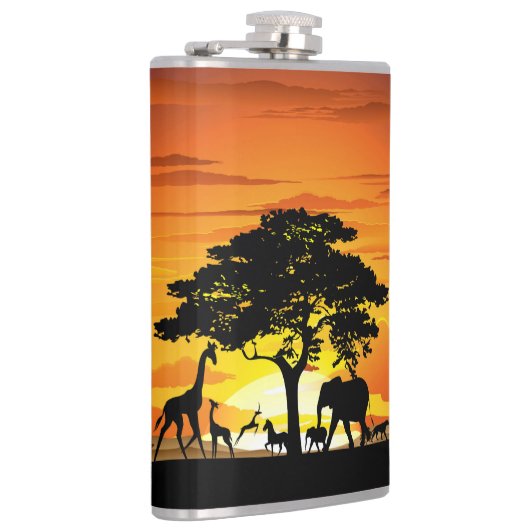 Wilde dieren op de Afrikaanse Savanna Sunset Heupfles (Rechts)