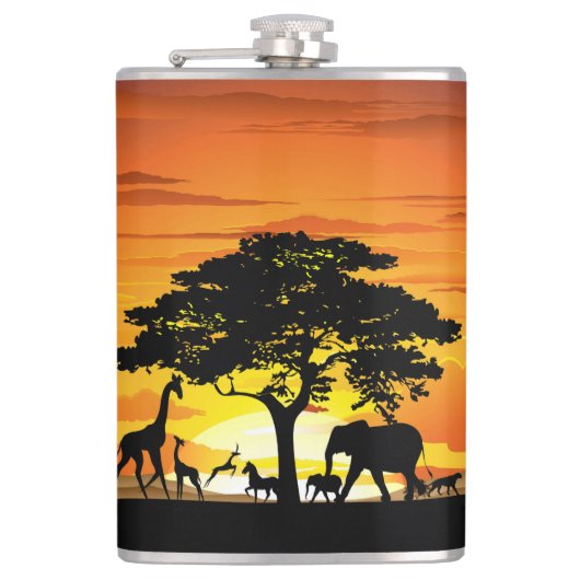 Wilde dieren op de Afrikaanse Savanna Sunset Heupfles (Voorkant)