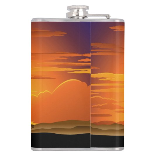 Wilde dieren op de Afrikaanse Savanna Sunset Heupfles (Achterkant)