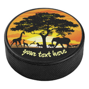 Wilde dieren op de Afrikaanse Savanna Sunset Hockey Puck