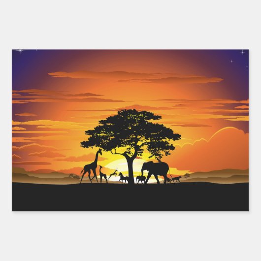 Wilde dieren op de Afrikaanse Savanna Sunset Inpakpapier Vel (Voorkant)