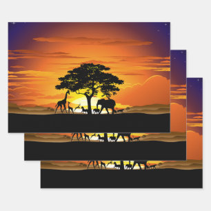 Wilde dieren op de Afrikaanse Savanna Sunset Inpakpapier Vel