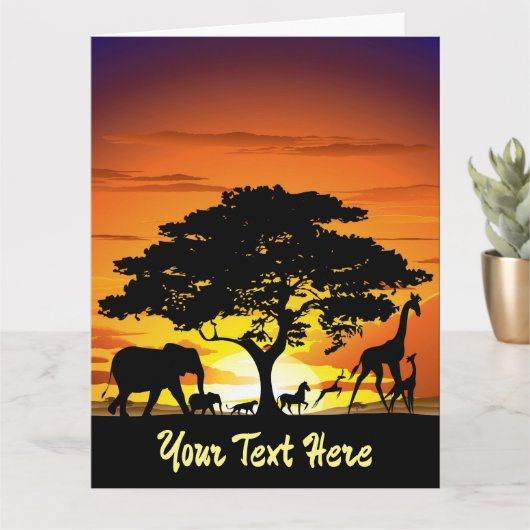 Wilde dieren op de Afrikaanse Savanna Sunset Kaart (Kleine Plant)