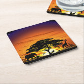 Wilde dieren op de Afrikaanse Savanna Sunset Kartonnen Onderzetters (Schuin)