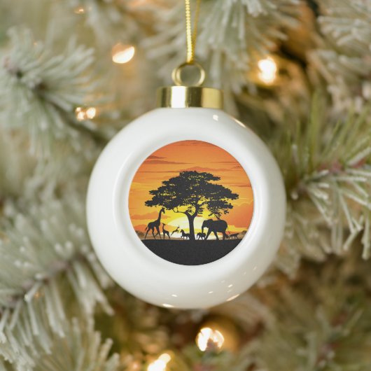 Wilde dieren op de Afrikaanse Savanna Sunset Keramische Bal Ornament (Boom)