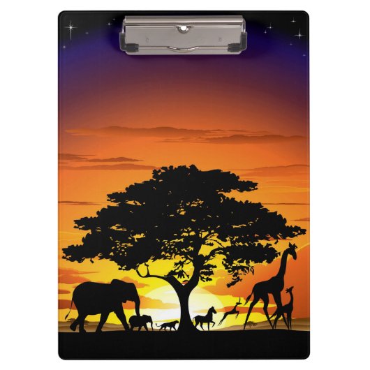 Wilde dieren op de Afrikaanse Savanna Sunset Klembord (Voorkant)