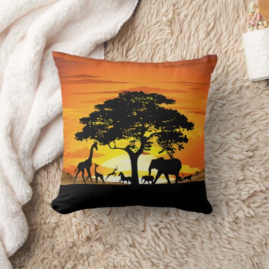 Wilde dieren op de Afrikaanse Savanna Sunset Kussen (Deken)