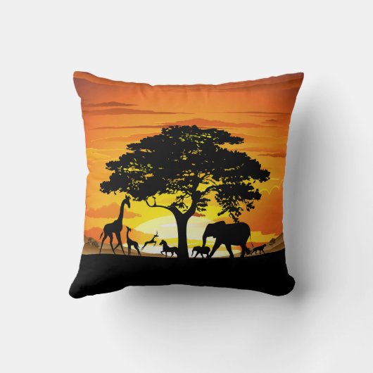 Wilde dieren op de Afrikaanse Savanna Sunset Kussen (Achterkant)