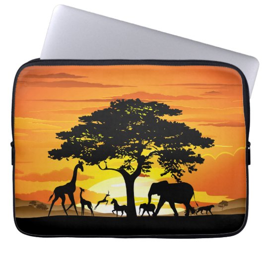 Wilde dieren op de Afrikaanse Savanna Sunset Laptop Sleeve (Voorkant)