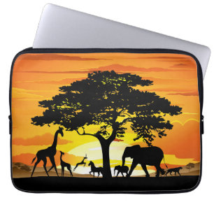 Wilde dieren op de Afrikaanse Savanna Sunset Laptop Sleeve