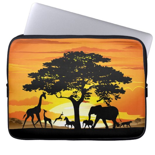Wilde dieren op de Afrikaanse Savanna Sunset Laptop Sleeve (Voorkant)