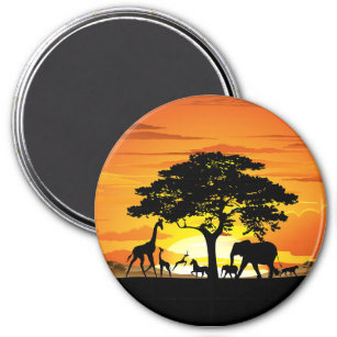 Wilde dieren op de Afrikaanse Savanna Sunset Magneet