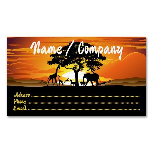 Wilde dieren op de Afrikaanse Savanna Sunset Magnetisch Visitekaartje (Voorkant)