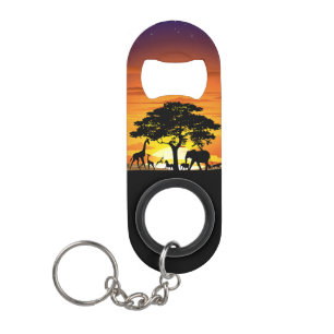 Wilde dieren op de Afrikaanse Savanna Sunset Mini Flessenopener