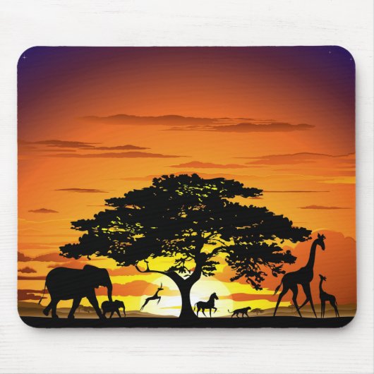 Wilde dieren op de Afrikaanse Savanna Sunset Muismat (Voorkant)