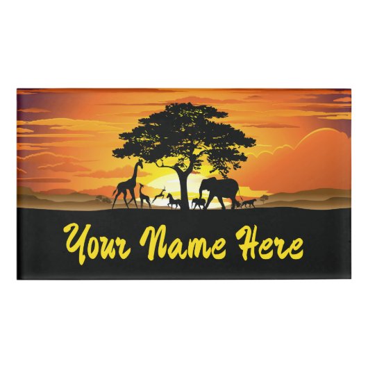 Wilde dieren op de Afrikaanse Savanna Sunset Naambadge (Voorkant)