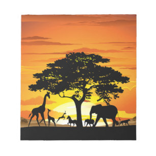 Wilde dieren op de Afrikaanse Savanna Sunset Notitieblok