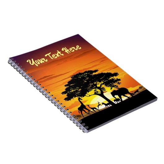 Wilde dieren op de Afrikaanse Savanna Sunset Notitieboek (Rechterzijde)