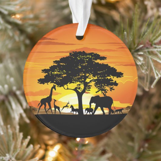 Wilde dieren op de Afrikaanse Savanna Sunset Ornament (Boom)