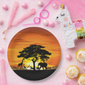 Wilde dieren op de Afrikaanse Savanna Sunset Papieren Bordje (Feest)