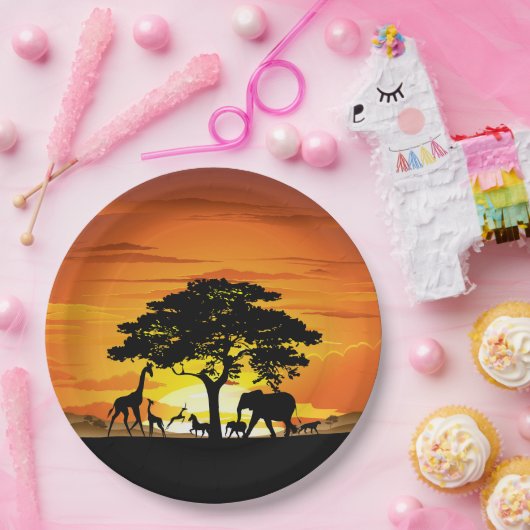 Wilde dieren op de Afrikaanse Savanna Sunset Papieren Bordje (Feest)