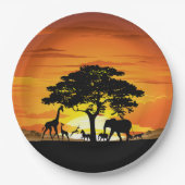 Wilde dieren op de Afrikaanse Savanna Sunset Papieren Bordje (Voorkant)