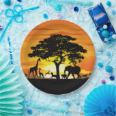 Wilde dieren op de Afrikaanse Savanna Sunset Papieren Bordje (Feest)
