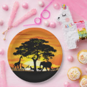 Wilde dieren op de Afrikaanse Savanna Sunset Papieren Bordje (Feest)