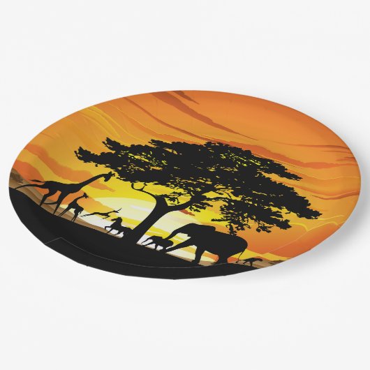 Wilde dieren op de Afrikaanse Savanna Sunset Papieren Bordje (Gekanteld)